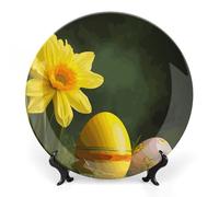 Rkklvbns Piatti decorativi a forma di fiore giallo e uova, piatti piani in ceramica da 17,8 cm, piatti decorativi in porcellana Bone China con espositore, piatti da dessert per casa e ufficio