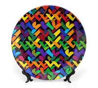 Rkklvbns Piatti decorativi arcobaleno Gay Pride 25,4 cm in ceramica Bone China Piatto decorativo con espositore Piatti da dessert per casa ufficio decorazione da parete