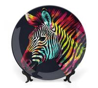 Rkklvbns Piatti decorativi colorati arcobaleno zebrati piatti piani in ceramica Bone China Piatto decorativo con espositore Piatti da dessert per casa ufficio decorazione da parete
