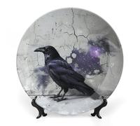 Rkklvbns Piatti decorativi con corvo sul terreno, piatti piani in ceramica da 25,4 cm, piatto decorativo in porcellana Bone China con espositore piatti da dessert per casa e ufficio decorazione da