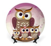 Rkklvbns Piatti decorativi con famiglia di gufi, piatti piani in ceramica da 15,2 cm, piatti decorativi in porcellana Bone China con espositore, piatti da dessert per casa e ufficio, decorazione da