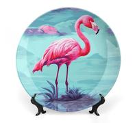 Rkklvbns Piatti decorativi con fenicotteri rosa, 20,3 cm, piatti piani in ceramica Bone China Piatto decorativo con espositore Piatti da dessert per casa ufficio decorazione da parete
