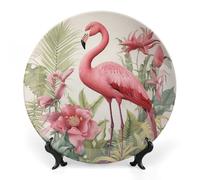 Rkklvbns Piatti decorativi con fenicottero e foglie, 15,2 cm, piatti piani in ceramica Bone China Piatto decorativo con espositore Piatti da dessert per casa ufficio decorazione da parete