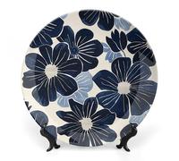Rkklvbns Piatti decorativi con fiori blu navy da 20,3 cm, piatti piani in ceramica Bone China Piatto decorativo con espositore Piatti da dessert per casa ufficio decorazione da parete
