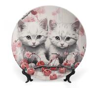 Rkklvbns Piatti decorativi con gatto e ciliegia, piatti piani in ceramica da 15,2 cm, piatto decorativo in porcellana Bone China con espositore piatti da dessert per casa e ufficio decorazione da
