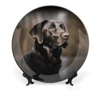 Rkklvbns Piatti decorativi con Labrador Retriever da 20,3 cm, in ceramica Bone China, Piatto decorativo con espositore, piatti da dessert per casa e ufficio, decorazione da parete