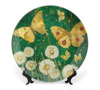 Rkklvbns Piatti decorativi con motivo a farfalla gialla, piatti piani in ceramica da 17,8 cm, piatti decorativi in porcellana Bone China con espositore, piatti da dessert per casa e ufficio