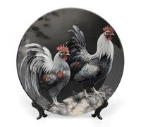 Rkklvbns Piatti decorativi con motivo gallo da 15,2 cm, piatti piani in ceramica Bone China Piatto decorativo con espositore Piatti da dessert per casa e ufficio decorazione da parete