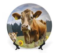 Rkklvbns Piatti decorativi con mucca marrone animale, piatti piani in ceramica da 15,2 cm, piatti decorativi in porcellana Bone China con espositore piatti da dessert per casa e ufficio decorazione da