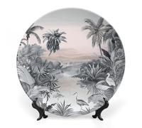 Rkklvbns Piatti decorativi con palme tropicali da 17,8 cm, piatti piani in ceramica Bone China Piatto decorativo con espositore Piatti da dessert per casa ufficio decorazione da parete