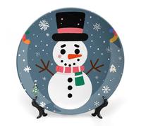 Rkklvbns Piatti decorativi con pupazzo di neve carino Merry Christmas 25,4 cm piatti piani in ceramica Bone China Piatto decorativo con espositore Piatti da dessert per casa ufficio decorazione da