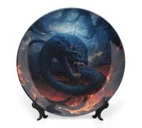 Rkklvbns Piatti decorativi con serpente nero in fiamme, piatti piani in ceramica da 17,8 cm, piatto decorativo in porcellana Bone China con espositore piatti da dessert per casa e ufficio decorazione