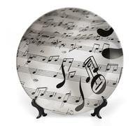 Rkklvbns Piatti decorativi con stampa note musicali da 25,4 cm in ceramica Bone China Piatto decorativo con espositore Piatti da dessert per casa ufficio decorazione da parete