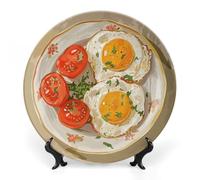 Rkklvbns Piatti decorativi con uova e pomodori, piatti piani in ceramica da 25,4 cm, piatti decorativi in porcellana Bone China con espositore, piatti da dessert per la decorazione della parete di
