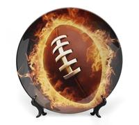 Rkklvbns Piatti decorativi da 25,4 cm in ceramica con motivo football americano fiammeggiante, piatto decorativo in porcellana Bone China con espositore piatti da dessert per casa e ufficio