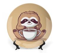 Rkklvbns Piatti decorativi da caffè con bradipo yoga, piatti piani in ceramica da 25,4 cm, piatti decorativi in porcellana Bone China con espositore piatti da dessert per casa e ufficio decorazione da