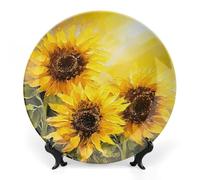 Rkklvbns Piatti decorativi gialli con girasoli da 17,8 cm, in ceramica, piatti decorativi in porcellana Bone China con espositore, piatti da dessert per casa e ufficio, decorazione da parete