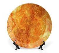Rkklvbns Piatti decorativi in ceramica arancione e gialla da 20,3 cm, piatti decorativi in porcellana Bone China con espositore, piatti da dessert per casa e ufficio, decorazione da parete
