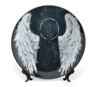 Rkklvbns Piatti decorativi in ceramica con ali d'angelo bianche, 25,4 cm, piatti decorativi in porcellana Bone China, con espositore, piatti da dessert per casa e ufficio, decorazione da parete