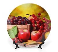 Rkklvbns Piatti decorativi in ceramica con foglie e frutti rossi autunnali da 17,8 cm, piatto decorativo in porcellana Bone China con espositore piatti da dessert per casa e ufficio decorazione da