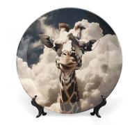 Rkklvbns Piatti decorativi in ceramica con giraffa tra le nuvole, 15,2 cm, piatti decorativi in porcellana Bone China con espositore, piatti da dessert per casa e ufficio, decorazione da parete