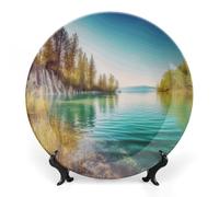 Rkklvbns Piatti decorativi in ceramica da 15,2 cm con acqua pulita e paesaggio lago, piatto decorativo in porcellana Bone China con espositore piatti da dessert per casa e ufficio decorazione da