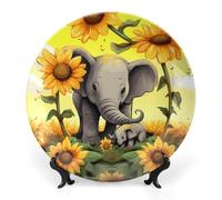 Rkklvbns Piatti decorativi in ceramica da 15,2 cm, con elefante e girasoli, per madre e bambino, piatti decorativi in porcellana Bone China, con espositore, piatti da dessert per casa e ufficio