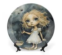 Rkklvbns Piatti decorativi in ceramica da 25,4 cm con ragazza bionda con occhi grandi, piatto decorativo in porcellana Bone China con espositore piatti da dessert per casa e ufficio decorazione da