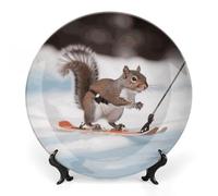 Rkklvbns Piatti decorativi in ceramica da 25,4 cm, con scoiattolo, piatto decorativo in porcellana Bone China, con espositore, piatti da dessert per casa e ufficio, decorazione da parete