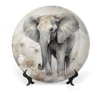 Rkklvbns Piatti decorativi in ceramica da 25,4 cm con simpatici elefanti, piatti decorativi in porcellana Bone China, con espositore, piatti da dessert per casa e ufficio, decorazione da parete