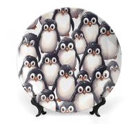 Rkklvbns Piatti decorativi in ceramica da 25,4 cm con simpatici pinguini, piatti decorativi in porcellana Bone China, con espositore, piatti da dessert per casa e ufficio, decorazione da parete
