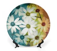 Rkklvbns Piatti decorativi in ceramica da 25,4 cm, motivo margherite, in porcellana Bone China, con espositore, piatti da dessert per casa e ufficio, decorazione da parete