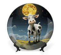 Rkklvbns Piatti decorativi in ceramica da 25,4 cm, motivo mucca sopra la luna, piatti decorativi in porcellana Bone China con espositore, piatti da dessert per casa e ufficio, decorazione da parete