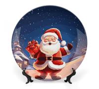 Rkklvbns Piatti decorativi natalizi con Babbo Natale, 17,8 cm, piatti piani in ceramica Bone China Piatto decorativo con espositore Piatti da dessert per casa ufficio decorazione da parete