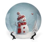Rkklvbns Piatti decorativi natalizi con pupazzo di neve da 20,3 cm, in ceramica Bone China, piatto decorativo con espositore Piatti da dessert per casa e ufficio, decorazione da parete