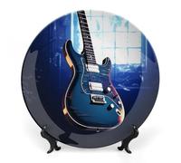 Rkklvbns Piatti decorativi per chitarra blu da 15,2 cm, piatti piani in ceramica Bone China Piatto decorativo con espositore Piatti da dessert per casa ufficio decorazione da parete