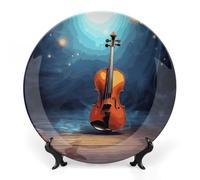 Rkklvbns Piatti decorativi per poster con violino da 17,8 cm, piatti piani in ceramica Bone China Piatto decorativo con espositore Piatti da dessert per casa ufficio decorazione da parete