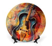 Rkklvbns Piatto decorativo astratto in porcellana con chitarra ad acquerello in porcellana con espositore da parete decorazione per la casa per ufficio hotel da 17,8 cm