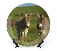 Rkklvbns Piatto decorativo in porcellana Bone China con asino su prato verde, con espositore da parete, decorazione per la casa per ufficio hotel da 15,2 cm