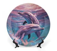 Rkklvbns Piatto decorativo in porcellana Bone China con delfini, con espositore da parete, decorazione per la casa, ufficio, hotel, 17,8 cm