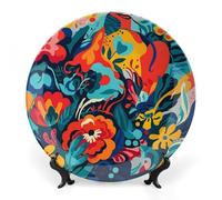 Rkklvbns Piatto decorativo in porcellana Bone China con design floreale, con espositore da parete, decorazione per la casa, ufficio, hotel, 17,8 cm