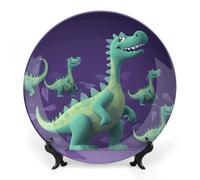 Rkklvbns Piatto decorativo in porcellana Bone China con dinosauro dei cartoni animati, con espositore da parete, decorazione per la casa, ufficio, hotel, 17,8 cm