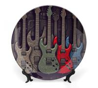 Rkklvbns Piatto decorativo in porcellana Bone China con motivo chitarra con espositore da parete decorazione per la casa per ufficio hotel da 20,3 cm