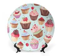 Rkklvbns Piatto decorativo in porcellana Bone China con motivo cupcake con espositore da parete decorazione per la casa per ufficio hotel da 25,4 cm