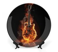 Rkklvbns Piatto decorativo in porcellana Bone Chitarra Fuoco con espositore da parete Decorazione per la casa per ufficio hotel 15,2 cm