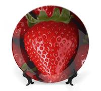 Rkklvbns Piatto decorativo in porcellana con fragola rossa e osso, con supporto da parete, decorazione per la casa per ufficio e hotel, 20,3 cm