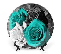 Rkklvbns Piatto decorativo in porcellana con motivo floreale in porcellana con supporto da parete, per ufficio, hotel, 25,4 cm
