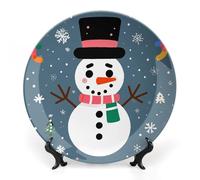 Rkklvbns Piatto decorativo in porcellana con pupazzo di neve carino Merry Christmas piatto artistico in porcellana con espositore da parete decorazione per la casa per ufficio hotel parete 20,3 cm