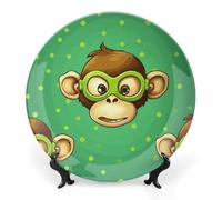 Rkklvbns Piatto decorativo in porcellana con scimmia verde, con espositore da parete, decorazione per la casa, ufficio, hotel, 25,4 cm