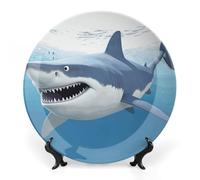 Rkklvbns Piatto decorativo in porcellana con squalo bianco, con espositore da parete, decorazione per la casa, ufficio, hotel, 25,4 cm